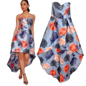 Chi Chi London NWT Floral Print Dip Hem Strapless Formal Dress Prom Homecoming 4